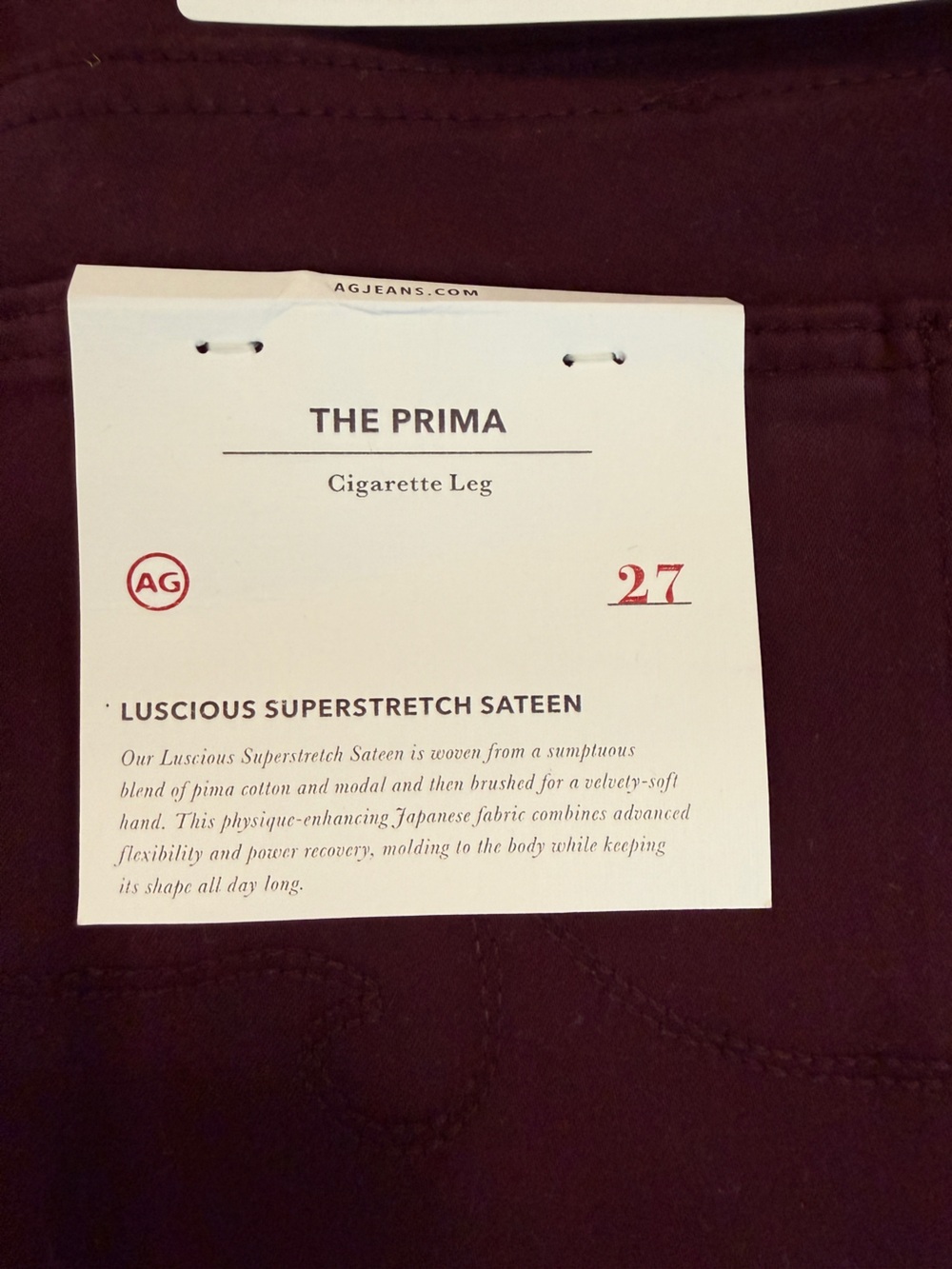 Ag Adriano Goldschmied The Prima Cigarette Leg Pants in Deep Burgundy